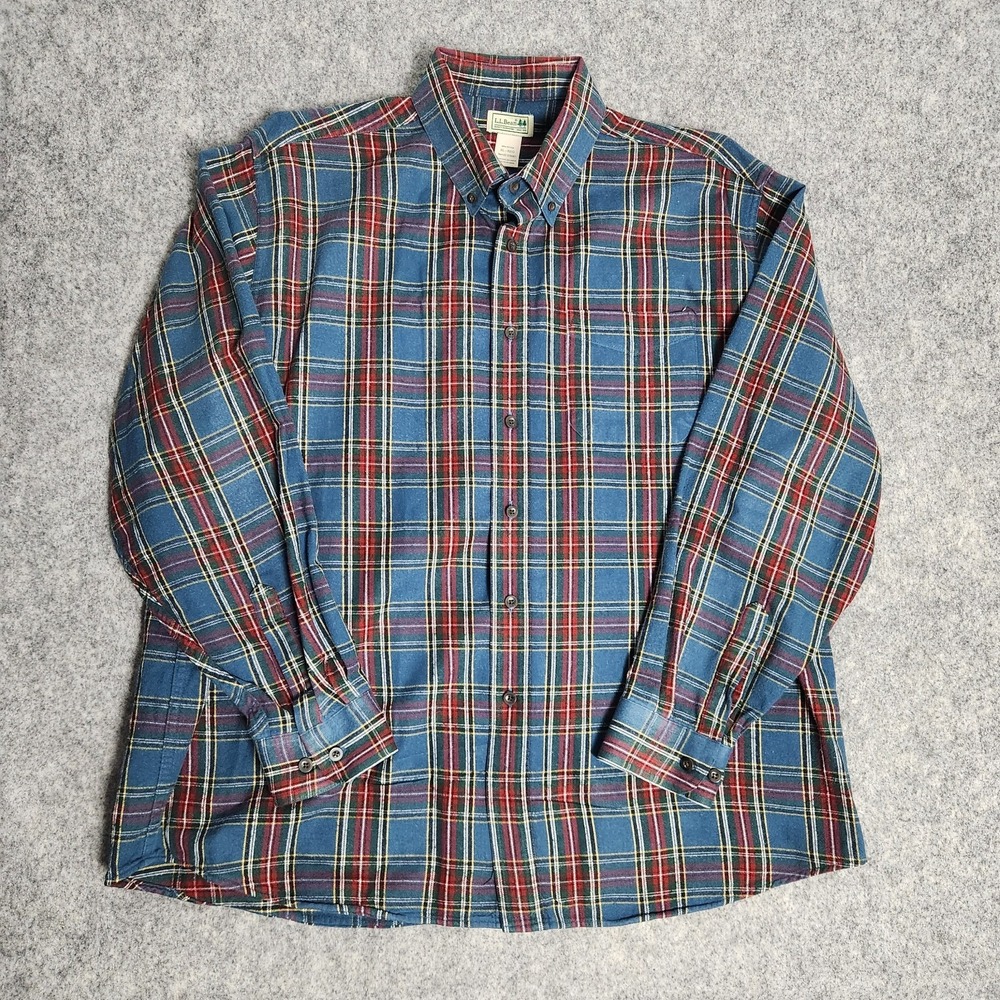 LL Bean Traditional Fit Flannel Shirt Men XL Multicolor Scotch Plaid Button Down